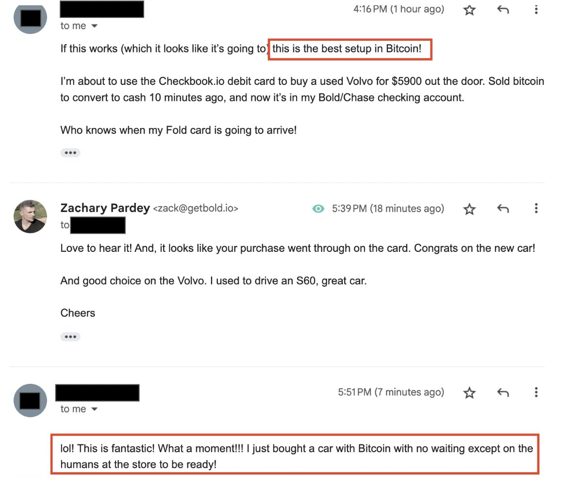 How one Bold customer got 2.5% sats-back on a car he bought with bitcoin